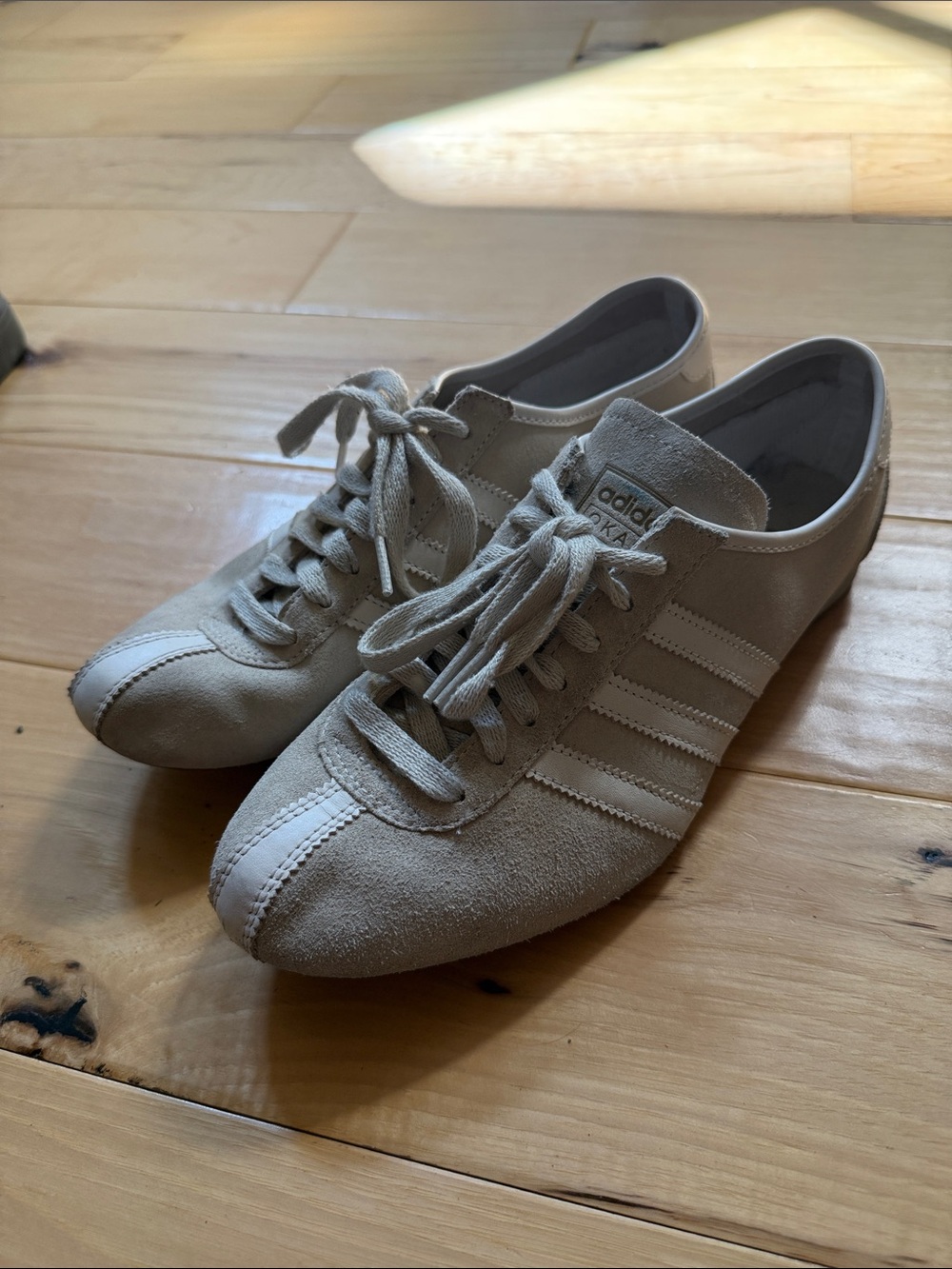 Adidas Okapi Women's Beige Suede Sneakers with White Stripes
